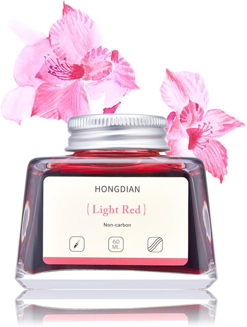 Asvine Hongdian Fountain Pen Bottled Ink Light Red Color, 60ml Non Carbon Inkwell Bottle, Artist Calligraphy Ink - Image 1